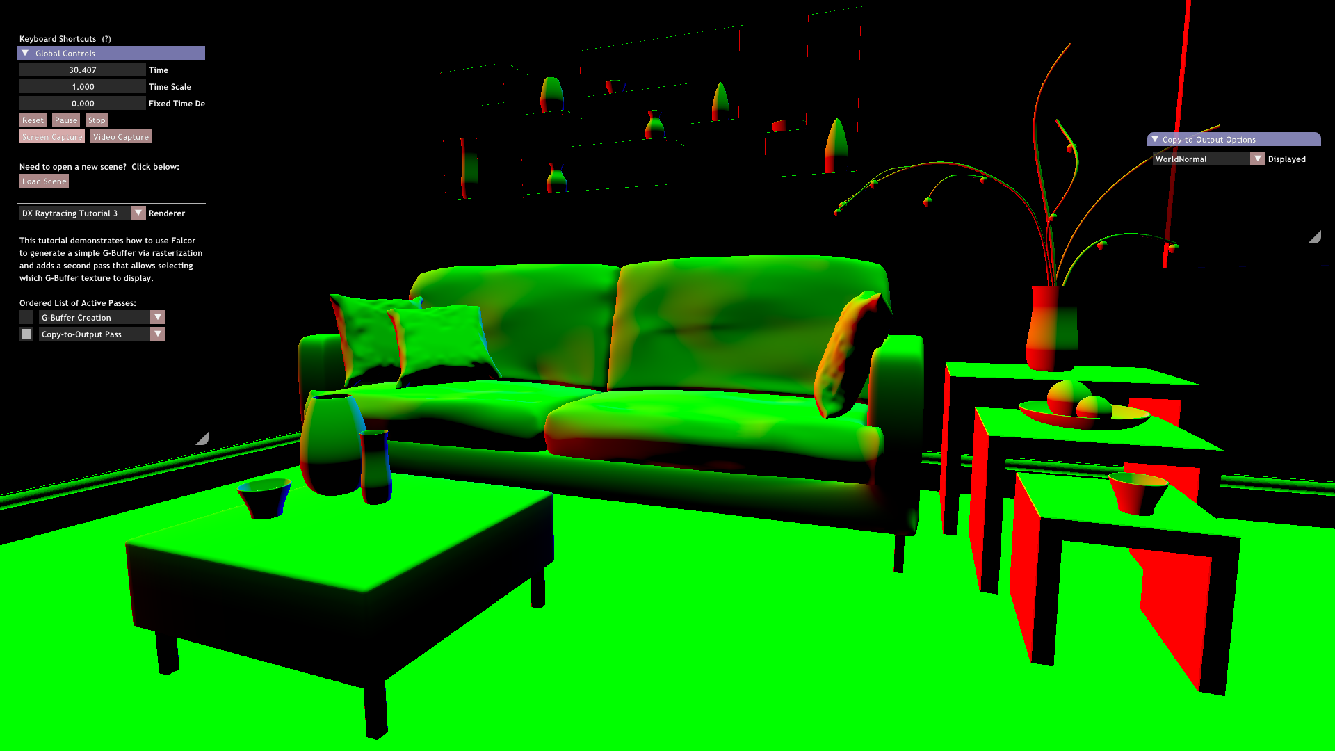 Result of running Tutorial 3, after loading the scene "pink_room.fscene"